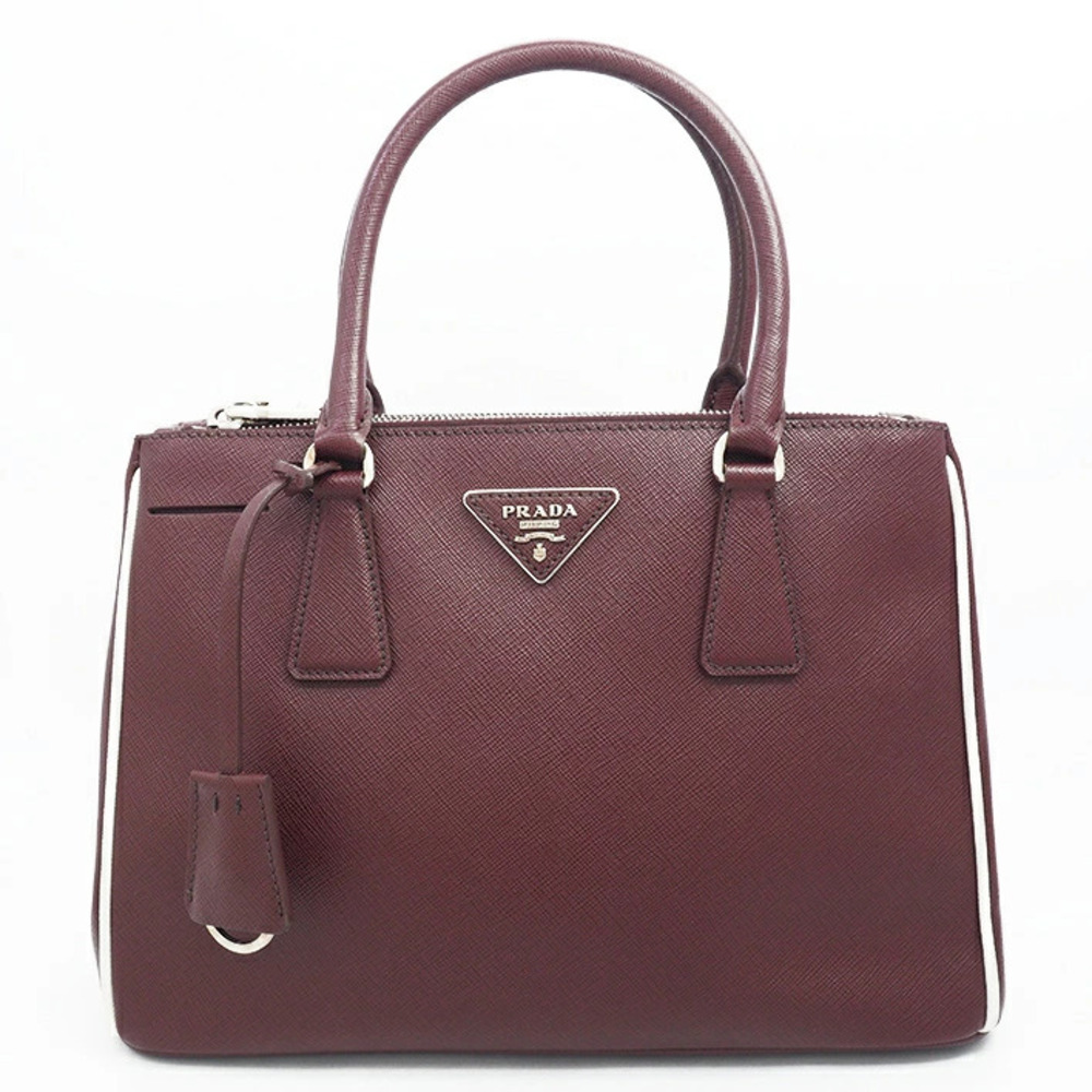 Prada Handbag Shoulder Bag Triangle Logo Saffiano Lux Granato